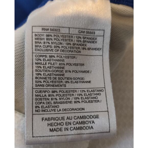 Nike Dri Fit Activewear Top BLUE & WHITE Back Reflectors Pockets Women's L 12-14 - Picture 10 of 15